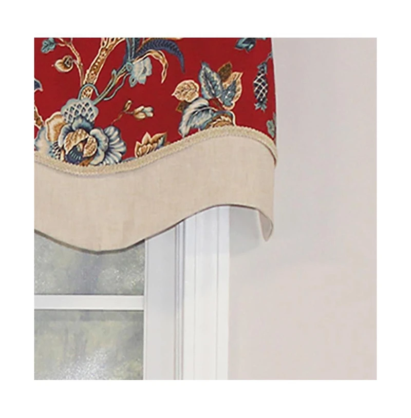 Rlf Home Gianna Glory Valance Red. 3" Rod Pocket, Layered, Trimmed. 50"W X 16"L