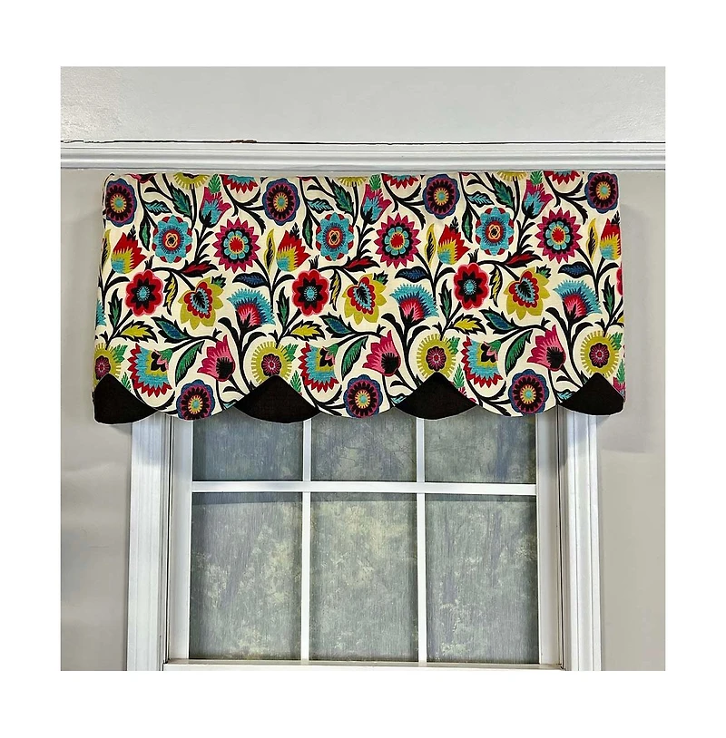 Rlf Home Fiesta Floral Petticoat Window Treatment High Quality Valance 3" Rod Pocket 50" x 15" Black/Multicolor