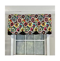 Rlf Home Fiesta Floral Petticoat Window Treatment High Quality Valance 3" Rod Pocket 50" x 15" Black/Multicolor