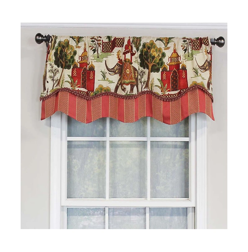 Rlf Home Madhubala Glory Pattern "A " Elephant in Center Window Treatment Valance 3" Rod Pocket 50" x 16" Spice Red
