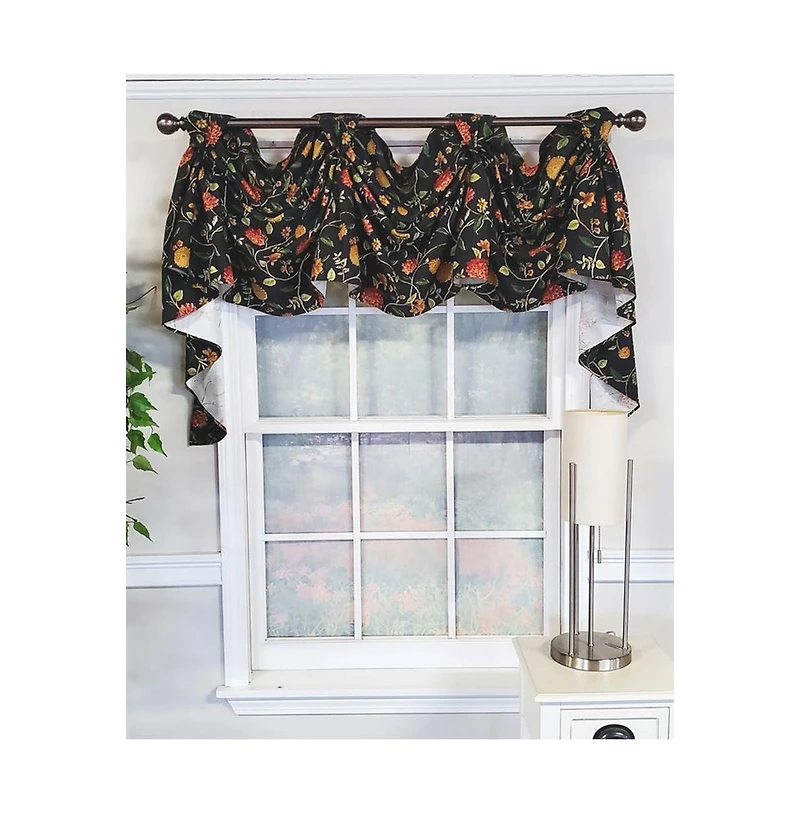 Rlf Home Modern Design Nightfall Victory Swag 3-Sccop Window Valance 50" x 25" Black