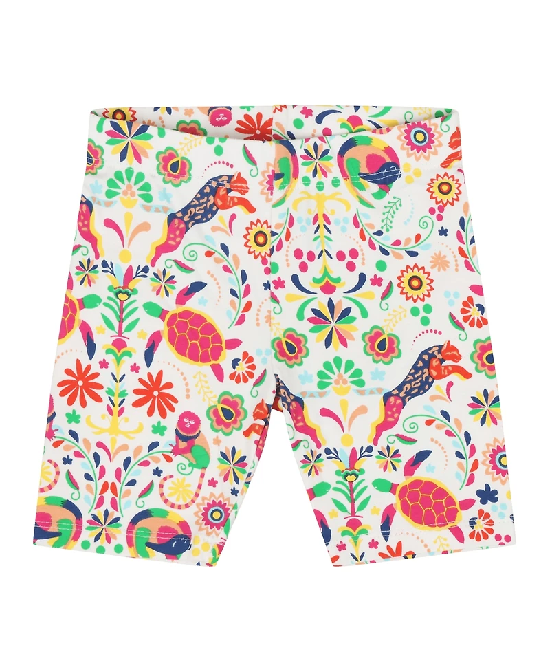 Mixed Up Clothing Girls Flutter Sleeve V-Neck Embroidered Tunic Top and Cozy Elephant Print Shorts, 2-Piece Set