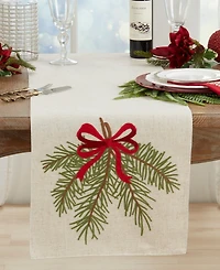 Saro Lifestyle Linen Blend Pine Needle and Bow Table Runner, 16" x 70"