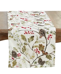 Saro Lifestyle Pinecone and Red Berry Table Runner, 16" x 72"