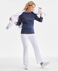 Style & Co Petite Pima Candy Boat Neck Pinstripe Top, Macy's Exclusive