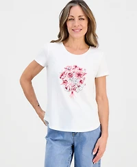 Style & Co Petite Love Flowers Perfect Crewneck T-Shirt, Macy's Exclusive
