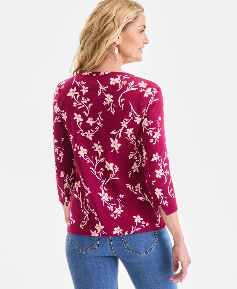Style & Co Petite Pima Floral Sketch Boat Neck Top, Macy's Exclusive