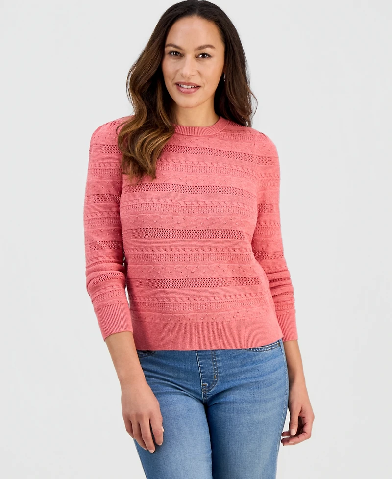 Style & Co Petite Crewneck Pointelle Long-Sleeve Sweater, Macy's Exclusive