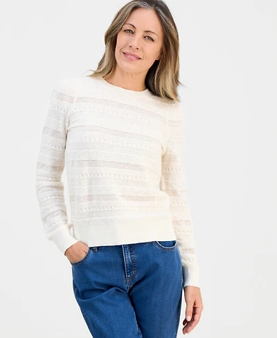 Style & Co Petite Crewneck Pointelle Long-Sleeve Sweater, Macy's Exclusive