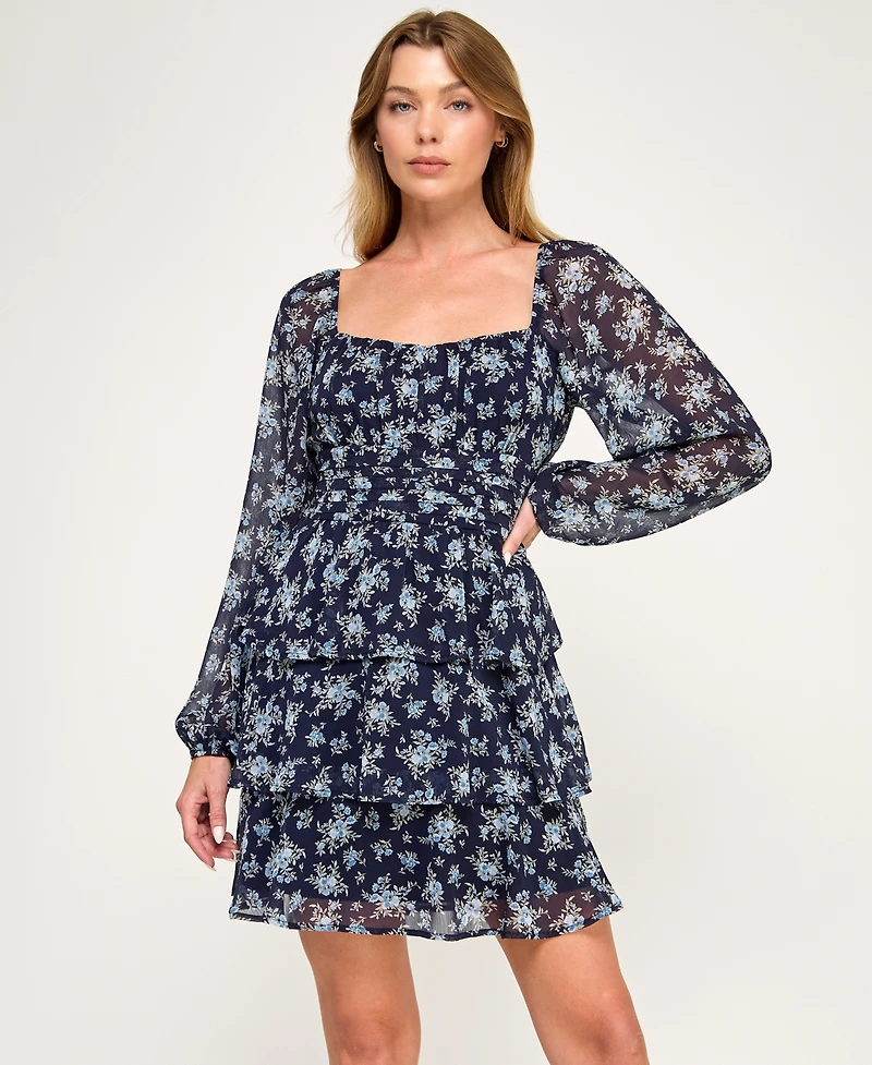 Trixxi Juniors' Long-Sleeve Pleated Waist Dress