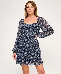 Trixxi Juniors' Long-Sleeve Pleated Waist Dress