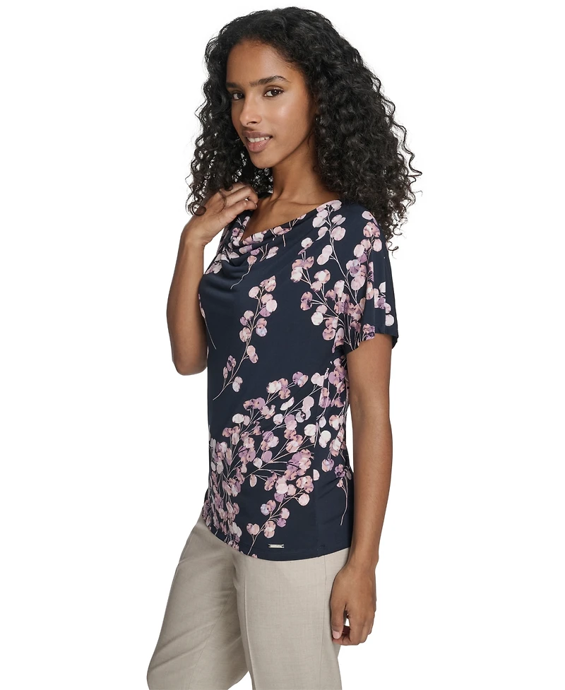 Calvin Klein Women's Printed Drape Front Short-Sleeve Top