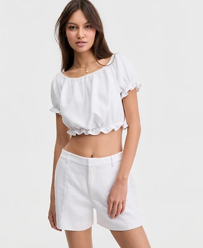 Guess Women's Issa Linen Cropped Ruffled-Edge Top