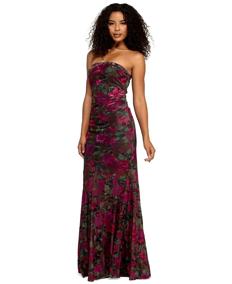 Katia Rae Juniors' Strapless Long Floral Gown