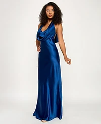 Katia Rae Juniors' Satin Cowl-Neck Halter Gown