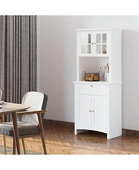 Homcom Elegant Buffet with Hutch, Kitchen Pantry Storage Cabinet with Framed Glass Door Drawer and Microwave Space, White