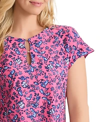 Jones New York Petite Double Trim Extend Shloulder Keyhole Neck Top