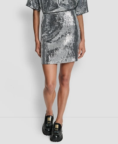 Dkny Jeans Women's Sequins Pull-On Mini Skirt