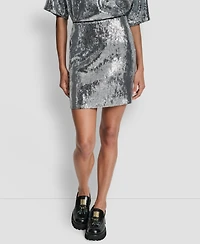 Dkny Jeans Women's Sequins Pull-On Mini Skirt