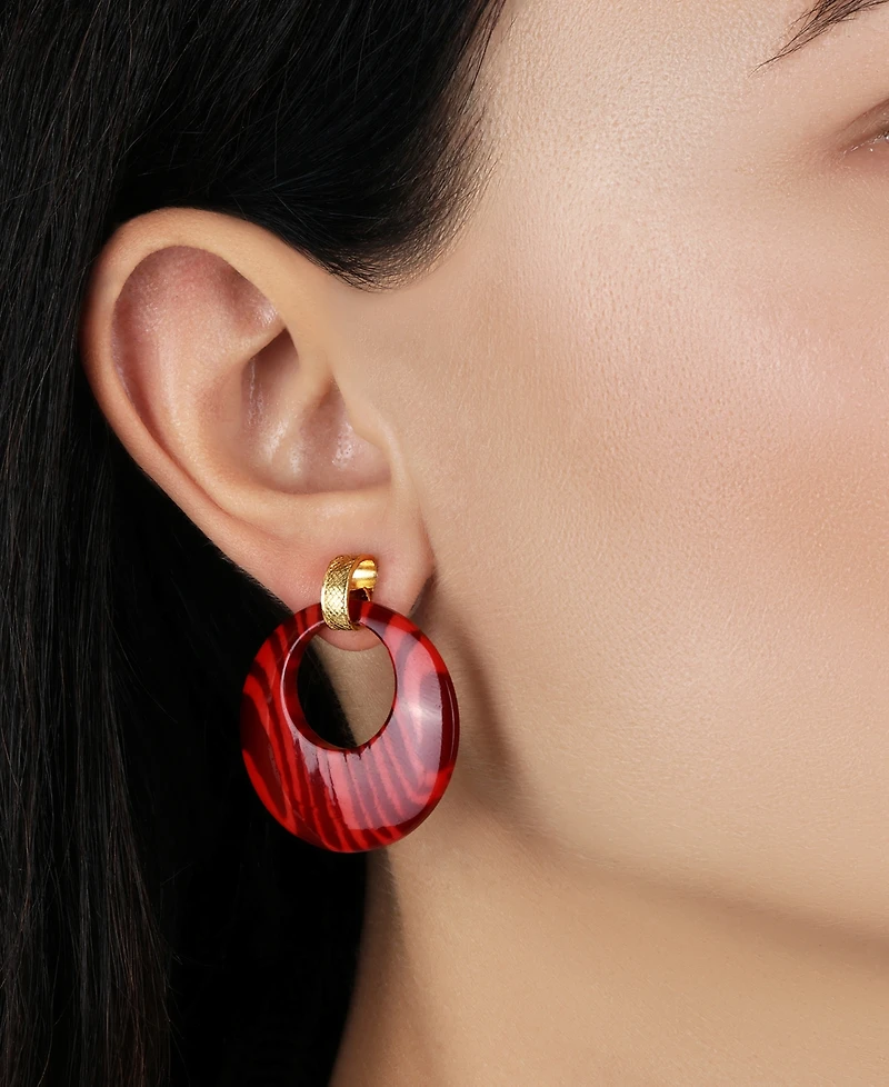 2028 Gold Tone Burgundy Hoop Earrings