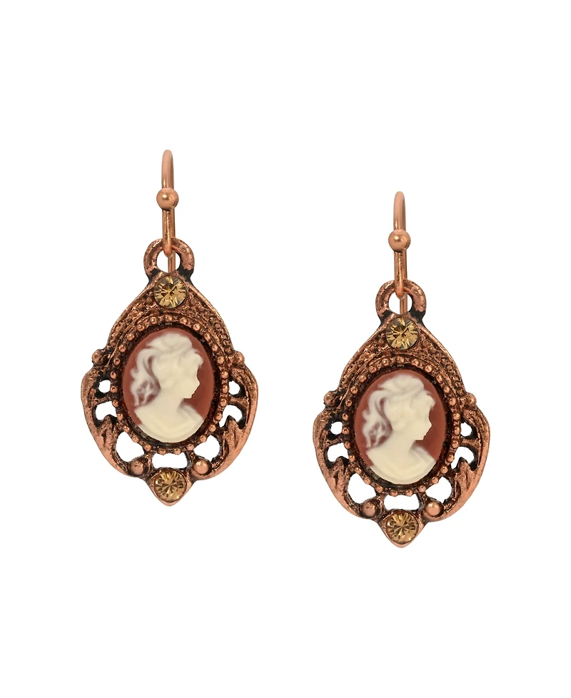 2028 Copper Tone Oval Cameo Crystal Earrings