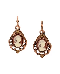 2028 Copper Tone Oval Cameo Crystal Earrings