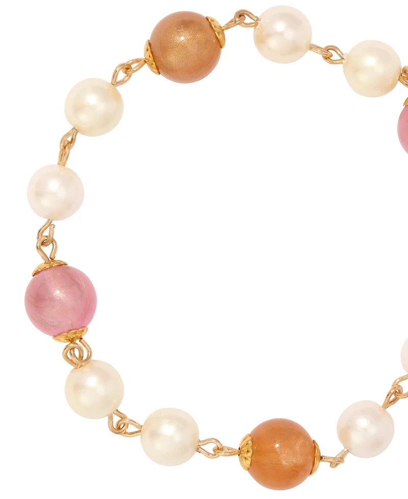 2028 Faux Cultivated Pearl Pink Peach Beaded Bracelet