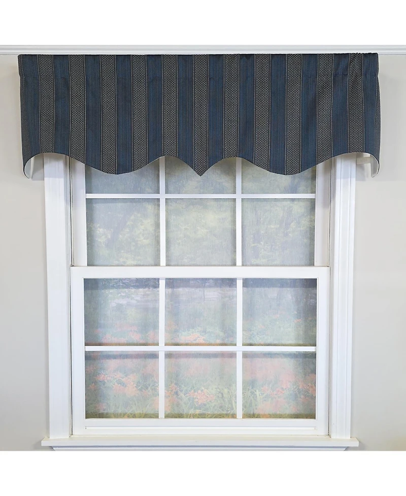 Rlf Home 100% Cotton Bronte Regal With Poly/Cotton Ivory lining Rod Pocket Valance 50" x 16" Navy