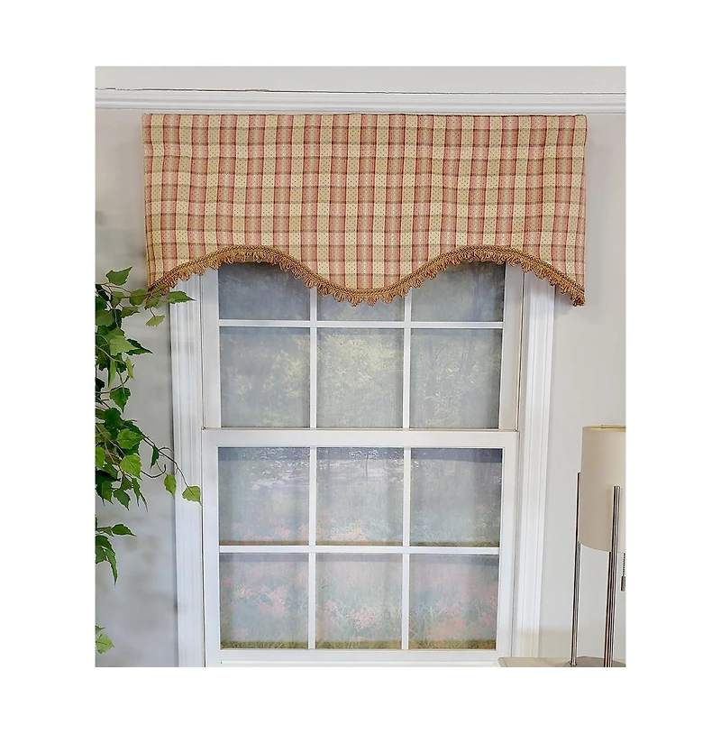 Rlf Home Dotted Squares Cornice 3" Rod Pocket Lining Luxurious and Elegant Window Treatment Valance 50" x 17" Peach