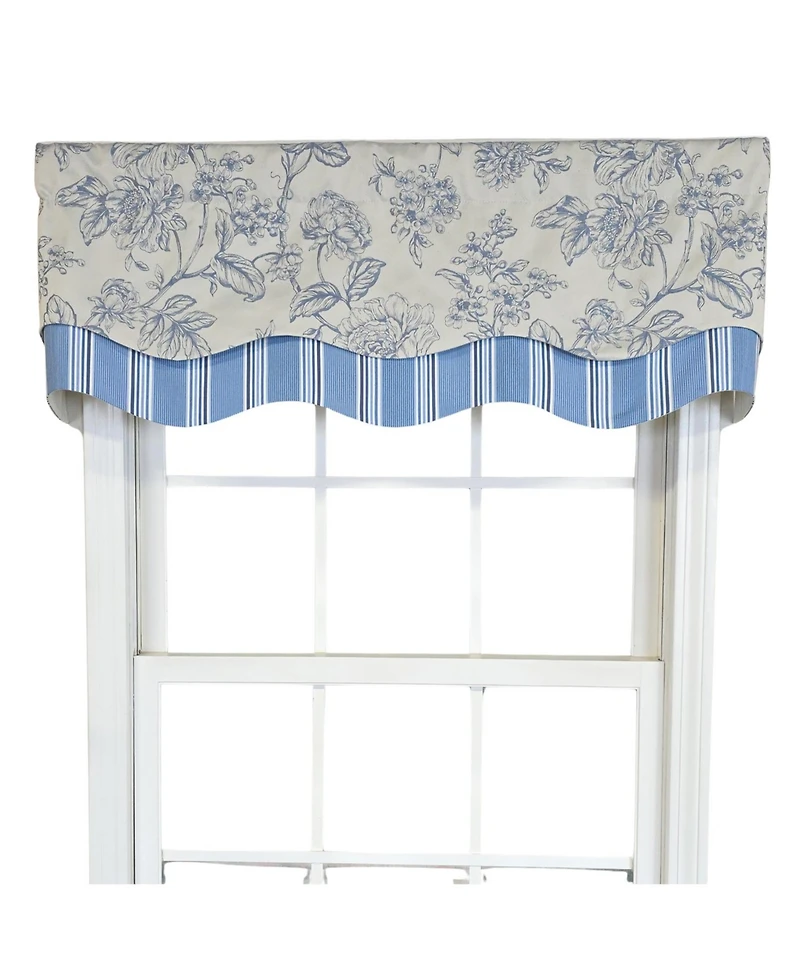 Rlf Home 100% Cotton Ashington Glory Fully lined Windows Rod Pocket Valance 50" x 16" Blue