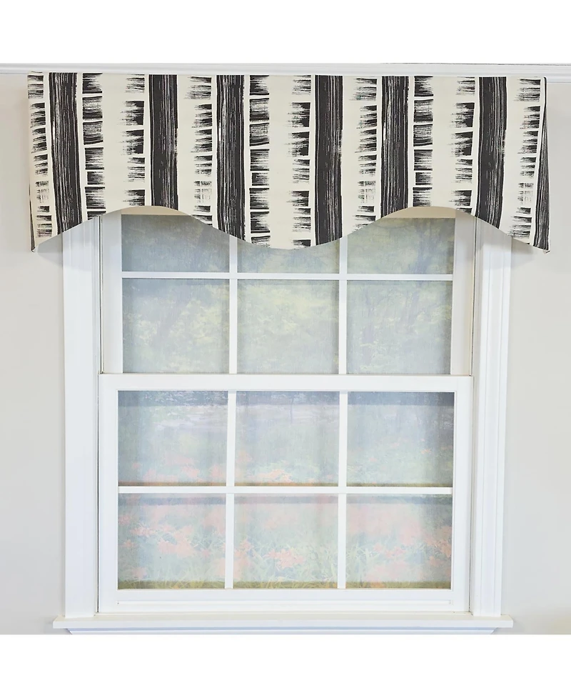 Rlf Home 100% Cotton Jaspeado Cornice With Poly/Cotton Ivory lining Rod Pocket Valance 50" x 17" Black