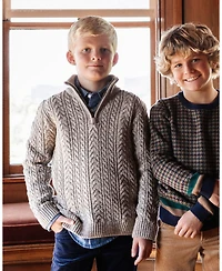 Hope & Henry Boys Organic Long Sleeve Half Zip Cable Pullover Sweater