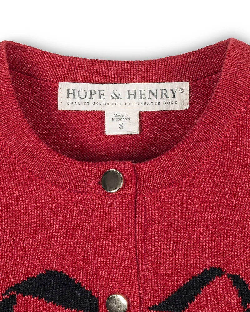 Hope & Henry Girls Organic Bow Intarsia Sweater Cardigan