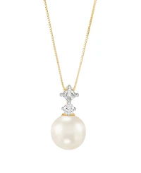 Grown With Love White Ming Cultivated Pearl (11-12mm) and Lab Grown Diamond Pendant Necklace (1/2 ct. t.w.) in 10K Yellow Gold