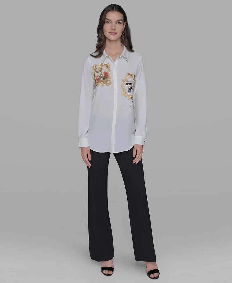 Karl Lagerfeld Paris Women's Portrait Button Down Top