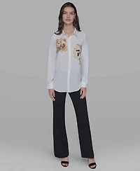 Karl Lagerfeld Paris Women's Portrait Button Down Top