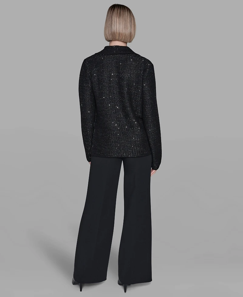 Karl Lagerfeld Paris Women's Sequined Knit Long-Sleeve Jacket