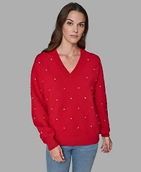 Karl Lagerfeld Paris V-Neck Diamond Pattern Sweater