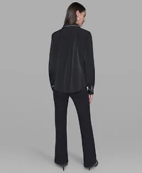 Karl Lagerfeld Paris Women's Tweed Collar Top