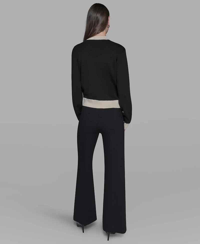 Karl Lagerfeld Paris Women's Contrast Trim Crewneck Sweater