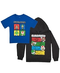 Mario Boys Super 2 Piece Hooded Sweatshirt and Graphic T-Shirt Bundle Set