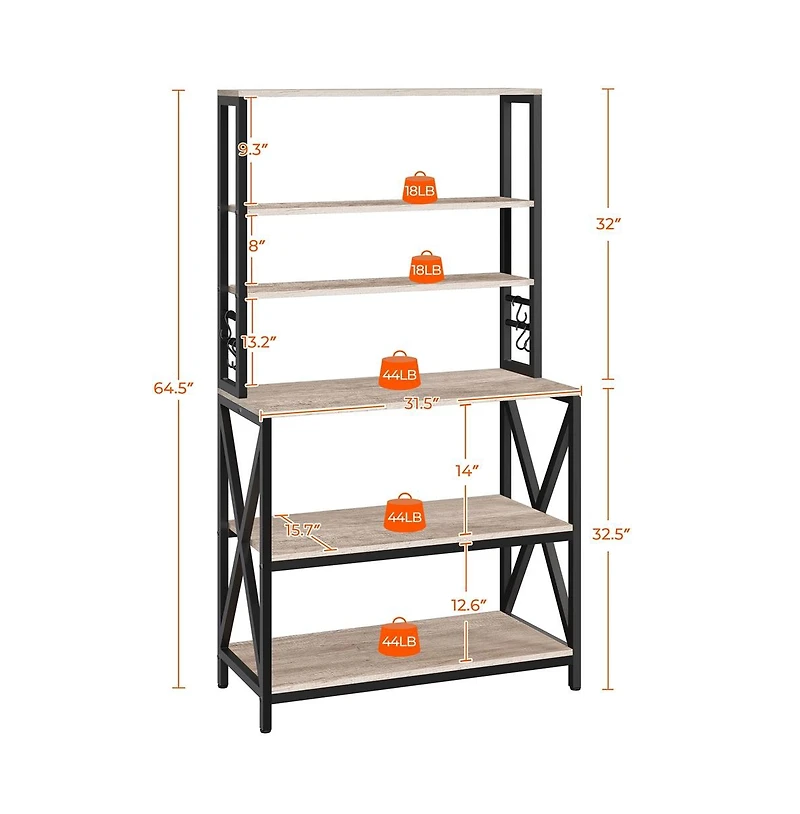 Yaheetech Rustic Gray 6-Tier Metal & Wood Baker s Rack, Multi-Level Kitchen Storage Organizer