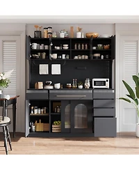 Boyel Living 63"W Buffet Hutch with Coffee Bar Storage, 6 Drawers, 5 Cabinets, Pegboard & Power Outlet