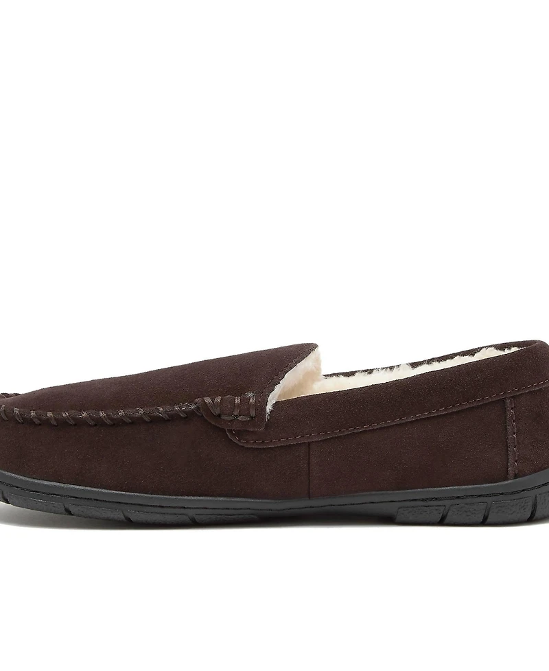 Lands' End Men's Wide Width Fuzzy Lined Suede Moccasin Slippers