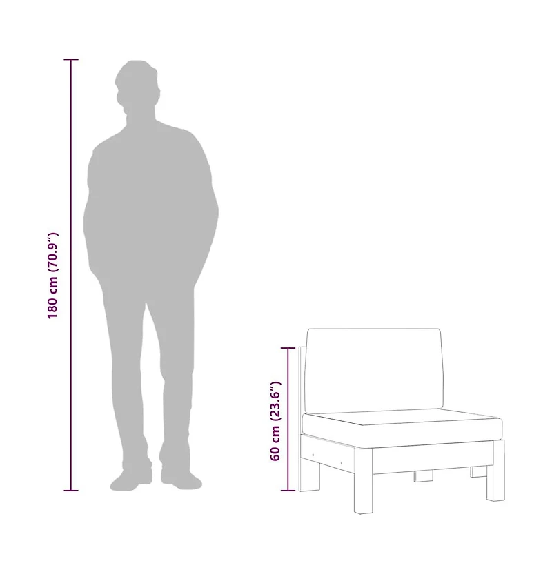 vidaXL Middle Sofa with Cream White Cushions Solid Acacia Wood