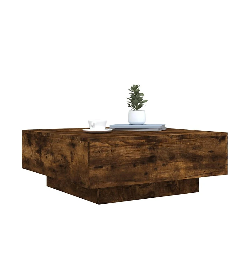 vidaXL Coffee Table with Led Lights Smoked Oak 31.5"x31.5"x12.2"