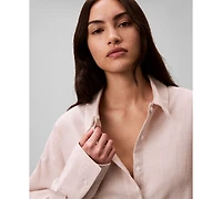 Calvin Klein Women's Plaid Collar Neck Long Sleeve Sleep Shirt