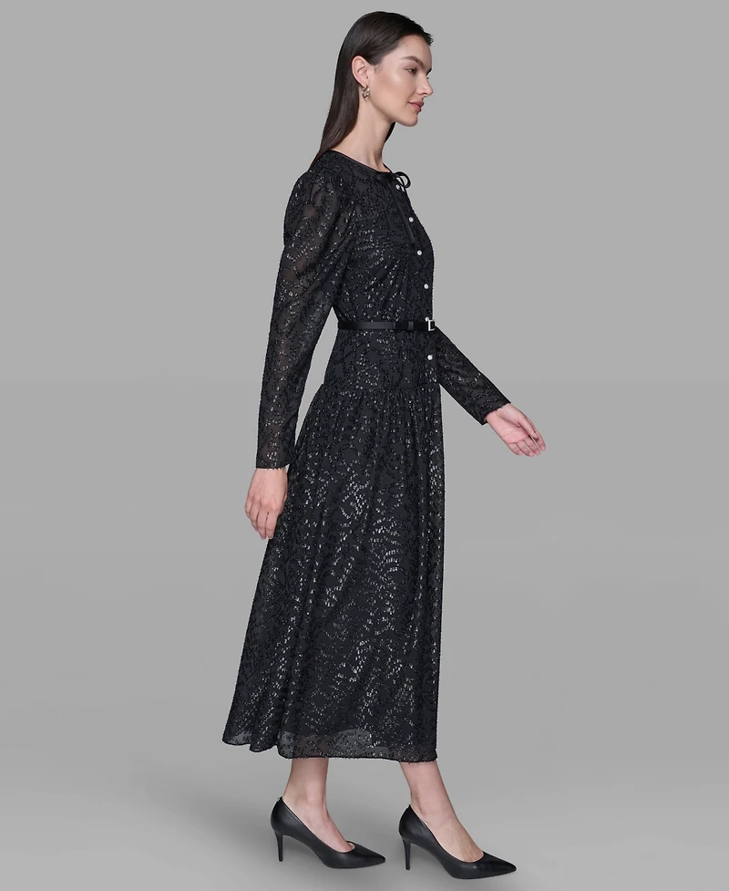 Karl Lagerfeld Paris Women's Lurex Clip Chiffon Midi Dress