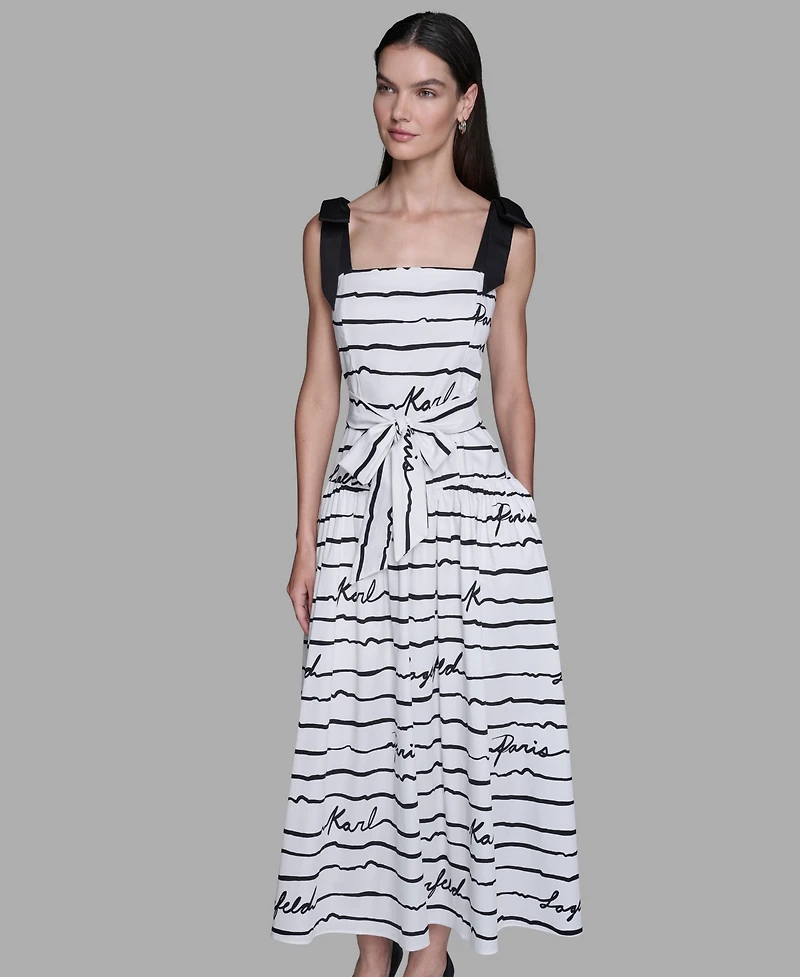 Karl Lagerfeld Paris Women's Printed Cotton Sateen Midi Dress