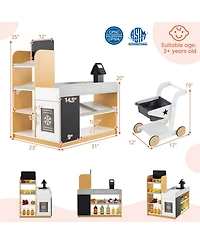 Mecale Pretend Play Grocery Store Set With Shopping Cart And 2 Chalkboards